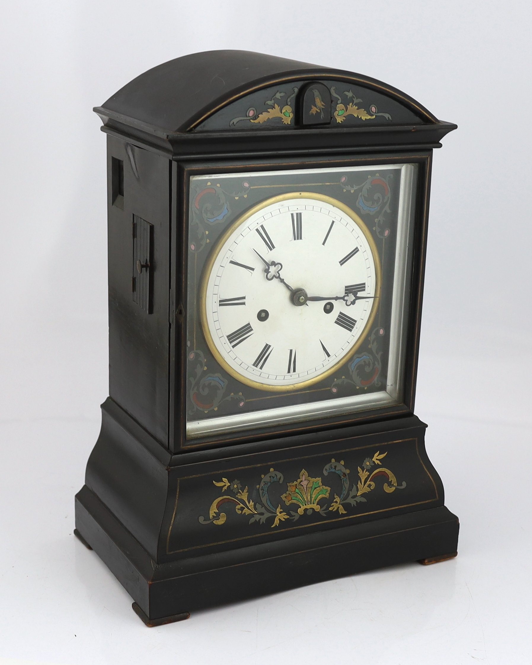 Johann Baptist Beha (1815-1898), a mid 19th century Black Forest ebonised and boulle work cuckoo clock 32cm wide, 20cm deep, 47cm high